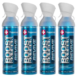 Boost Oxygen Natural Portable 10 Liter Pure Oxygen Canister, Peppermint (4 Pack)