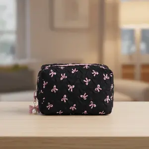 Fashion Bow Print Cosmetic Bag | Large-Capacity Toiletry & Makeup Organizer | Multi-Functional Pouch for Skincare, Travel & Daily Use | Handheld Cosmetic Pouch, Makeup Storage Bag, Cosmetics Bag, Travel Beauty Bag