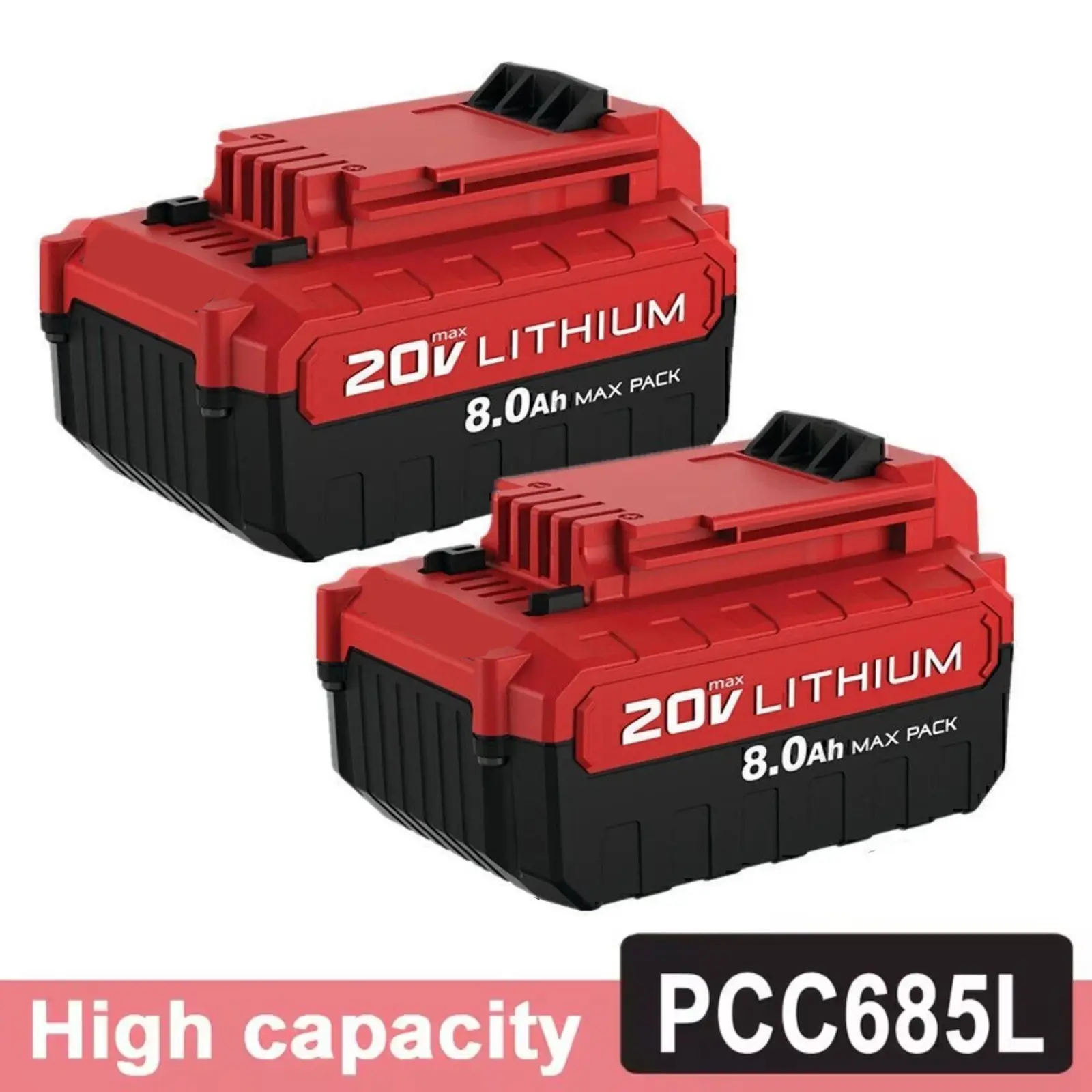 2/1 Pack 8.0Ah 20V Lithium Replacement Battery for Porter-Cable 20V Max PCC685L PCC680L PCC685LP, Compatible with PCC600 PCC640 Cordless Power Tools