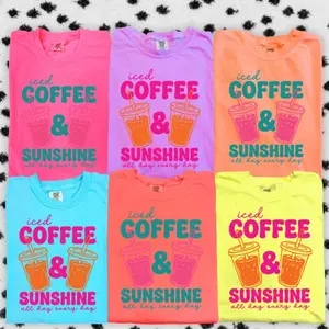 Sunshine and Coffee Shirt, Neon Summer Comfort Colors Tee