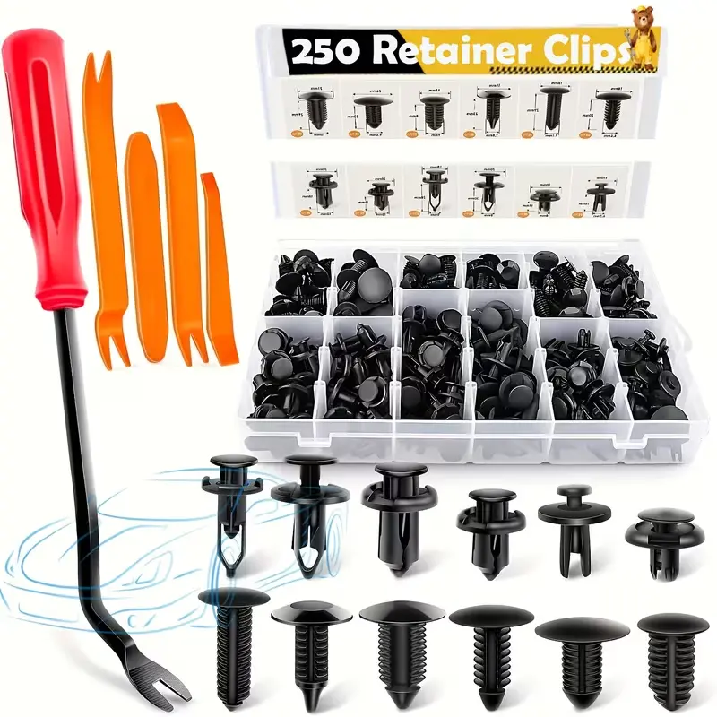Plastic Car Retainer Clips Fasteners Kit - 250/635/925 Pcs Large Pack, 12 Sizes Push Pins, 5 Trim Removal Pry Tools, Universal Fit for Car Bumper, Fender, Truck SUV