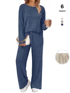 Womens Lounge Sets 2 Piece Matching Pajamas Fall Fashion 2025 Ribbed Knit Outfits Long Sleeve Fitted Casual Sweatsuits