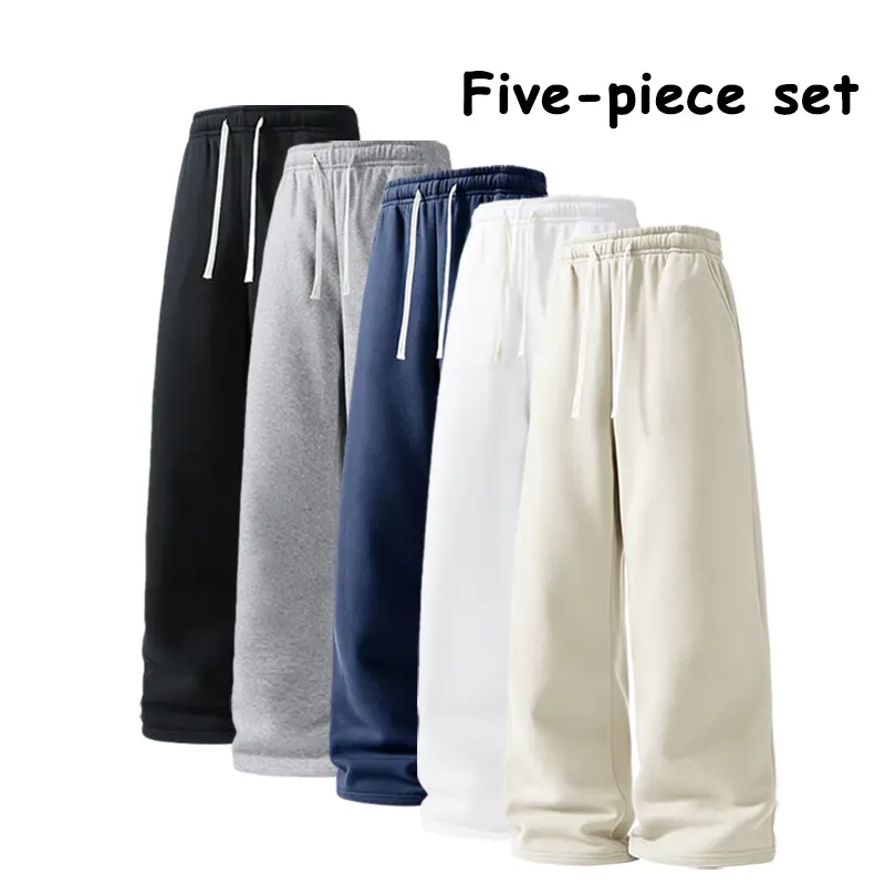 Men’s 5-Pack Casual Sweatpants, Elastic Waist Drawstring Wide-Leg Pants, Soft Lounge Joggers with Side Pockets