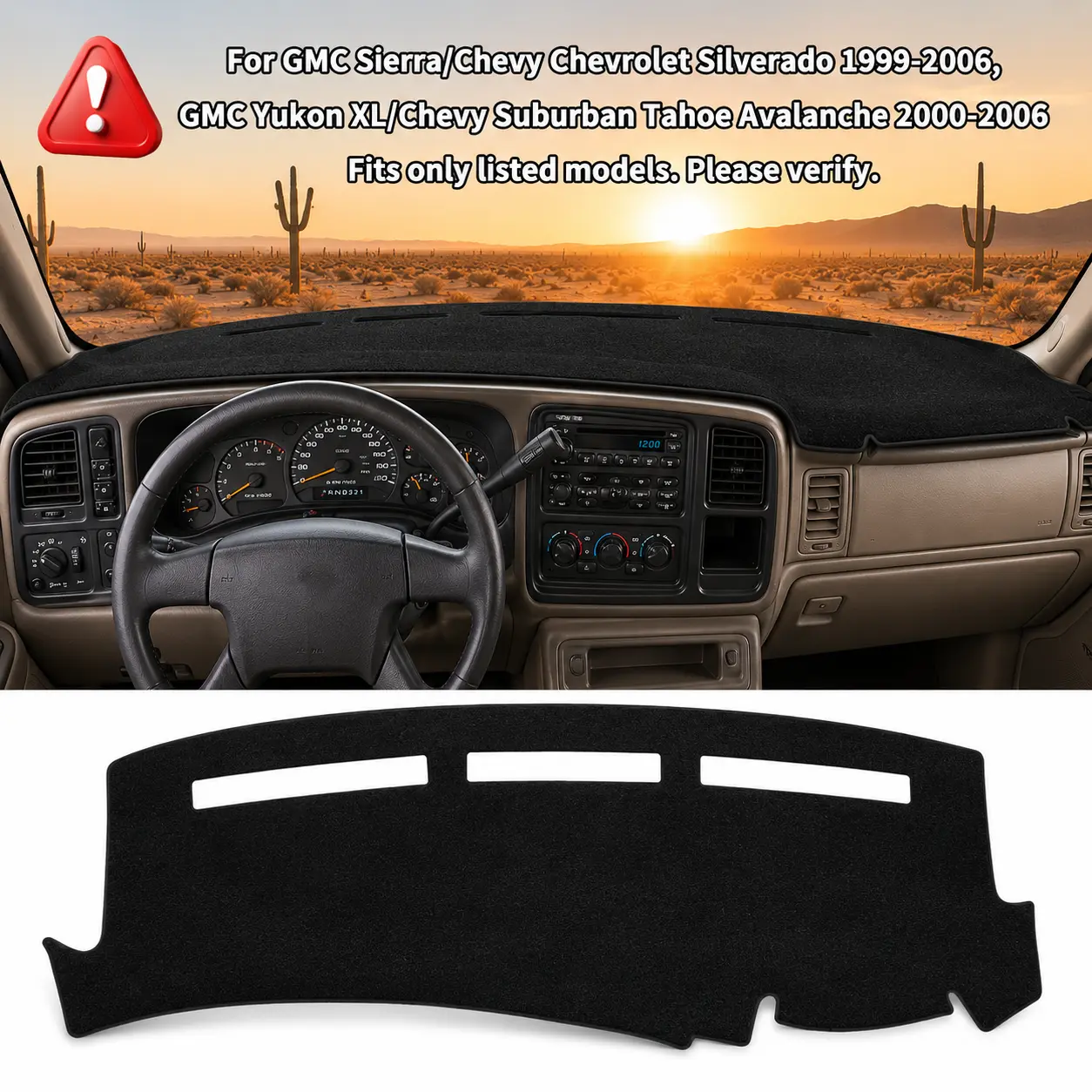 Dash Cover Compatible Dashboard Cover Mat Non-Slip Pad Carpet Sunshield Protector with GMC Sierra/Chevy Chevrolet Silverado 1999-2006, GMC Yukon XL/Chevy Suburban Tahoe Avalanche 2000-2006