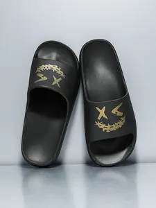 Men's Luxury Gold Skeleton Printed EVA Slide Sandals, Non‑Slip Wear‑Resistant Soft Open Toe Casual Slippers, Lightweight Comfort Summer Footwear for Indoor Outdoor Daily Walking Beach Shower Street Wear