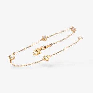 Brazalete (19 cm) 4 Treboles Mini MOP (5 mm) c/ Cierre Lobster - Oro Amarillo 18Kts