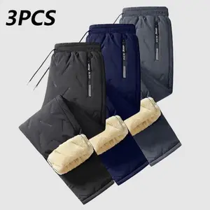 Men's Warm Thermal Winter Pants with Zippered Pockets Snowpants Ideal for Hiking Workouts & Outdoor Activities Machine sweatpants men for Extreme Cold Weather Layered Solid Color Design Regular Fit Menswear Top 3PCS Stylish Trouser pants men wear