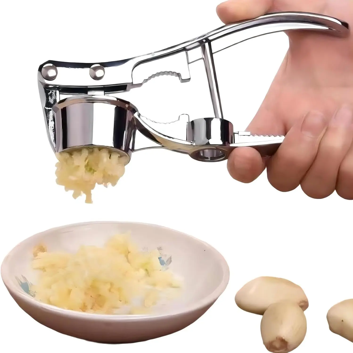 5 in 1 Professional Rust Proof Garlic Press for Kitchen, Easy to Squeeze and Clean Garlic Mincer Tool