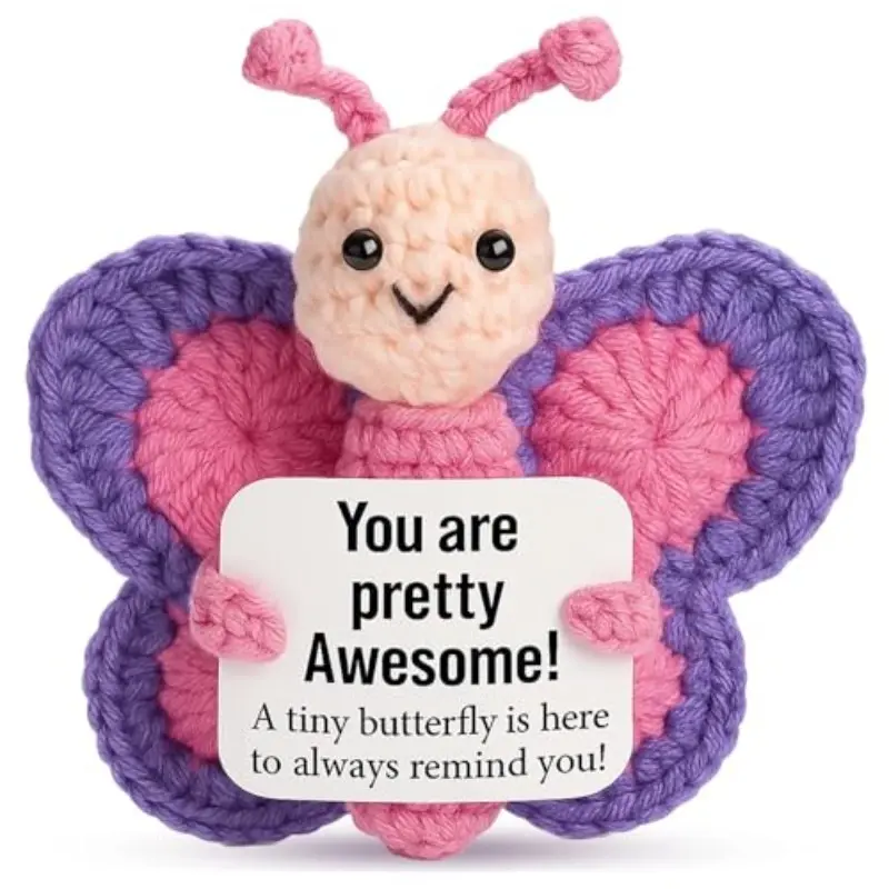 Hand-Crocheted Butterfly Plush Toy Stuffed Animal, Cute Smiling Emotional Support Doll, Colorful Wings, Perfect Gift for Women, Teachers & Friends, Soft Stuffed Animal