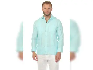 Men's 100% Linen Two Pocket Guayabera Shirt Tuxedo Look