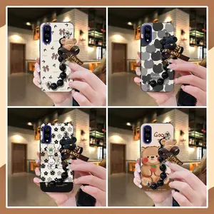 Anti-knock Skin-friendly feel Phone Case For Kyocera Basio Active3 silicone Dirt-resistant Black pearl pendant Back Cover cute Bear bracelet Cartoon protective case