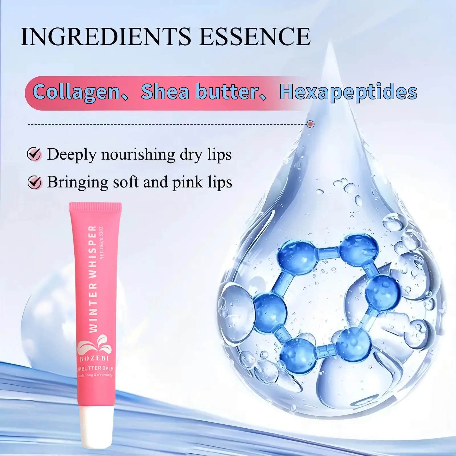 Strawberry Glaze Balm - Hydrating Formula with Collagen, Shea Butter, Hexapeptides, Instant Softening, Transparent Glossy Finish, for Plumping Lips Lip Essentials Natural Lip Care Firming Lip Treatment Bulk Lip Balm