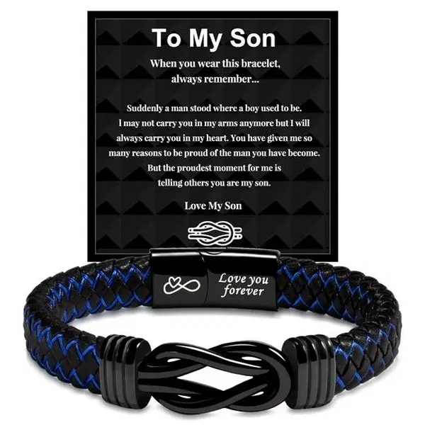 Unique Gift for Son, Birthday Gifts for Son from Mom Leather Bracelet, Leather Braided Bracelet, Knotted Bracelet Jewelry for Son from Dad, Bracelet for Daily Wear Gift for Son Father