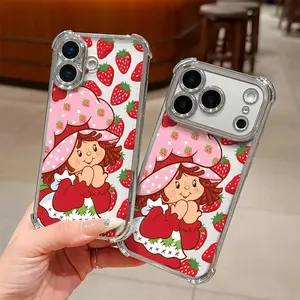 S-Strawberry S-Shortcake Phone Case for iPhone 17 Air 16 15 14 13 12 11 Pro Max Plus Samsung S26 S25 S24 S23 S22 Plus Ultra, Phone Accessory, Transparent Protective Soft Back Cover with Anti Fall Protection, Accessories