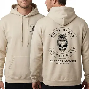 Dirty Hands And Hair Bands Skull Blue Collar Hoodie - Support Blue Collar Women Hoodie- Women In The Trades - Skilled Trades Cotton Fabric