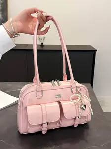 One-shoulder underarm bag, Shoulder commuter bag, Casual commuter bag, Elegant commuter bag, sweet lace butterfly decorated zipper design, large capacity and versatile for commuting, sweet style, suitable for afternoon tea, dating, shopping