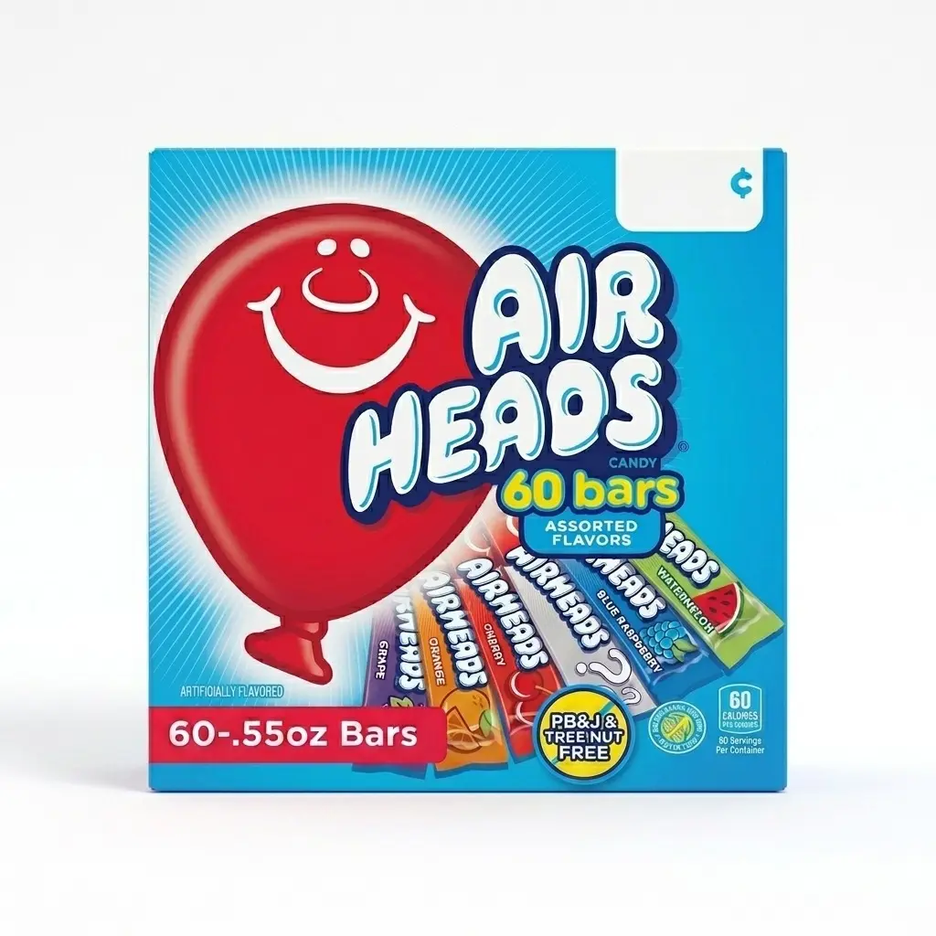 Airheads Taffy Candy Variety Pack, Assorted Fruit Flavors, 60 Count, 0.55 oz Each, Individually Wrapped bulk