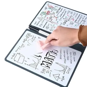 A5 Reusable Whiteboard Notebook, Portable Wipeable Board with Durable Faux Leather Cover, Office Stationery Supplies, Includes Random Whiteboard Pen & Erasing Cloth, Durable Drawing Notebook