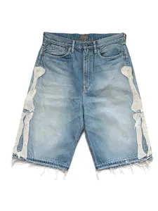 A must-have for street fashion enthusiasts! This denim mid-length shorts with bone embroidery directly carves “rebellion” onto the legs! Realistic bone embroidery spreads from the side waist to the hem of the pants #dark aesthetic #Y2K styling