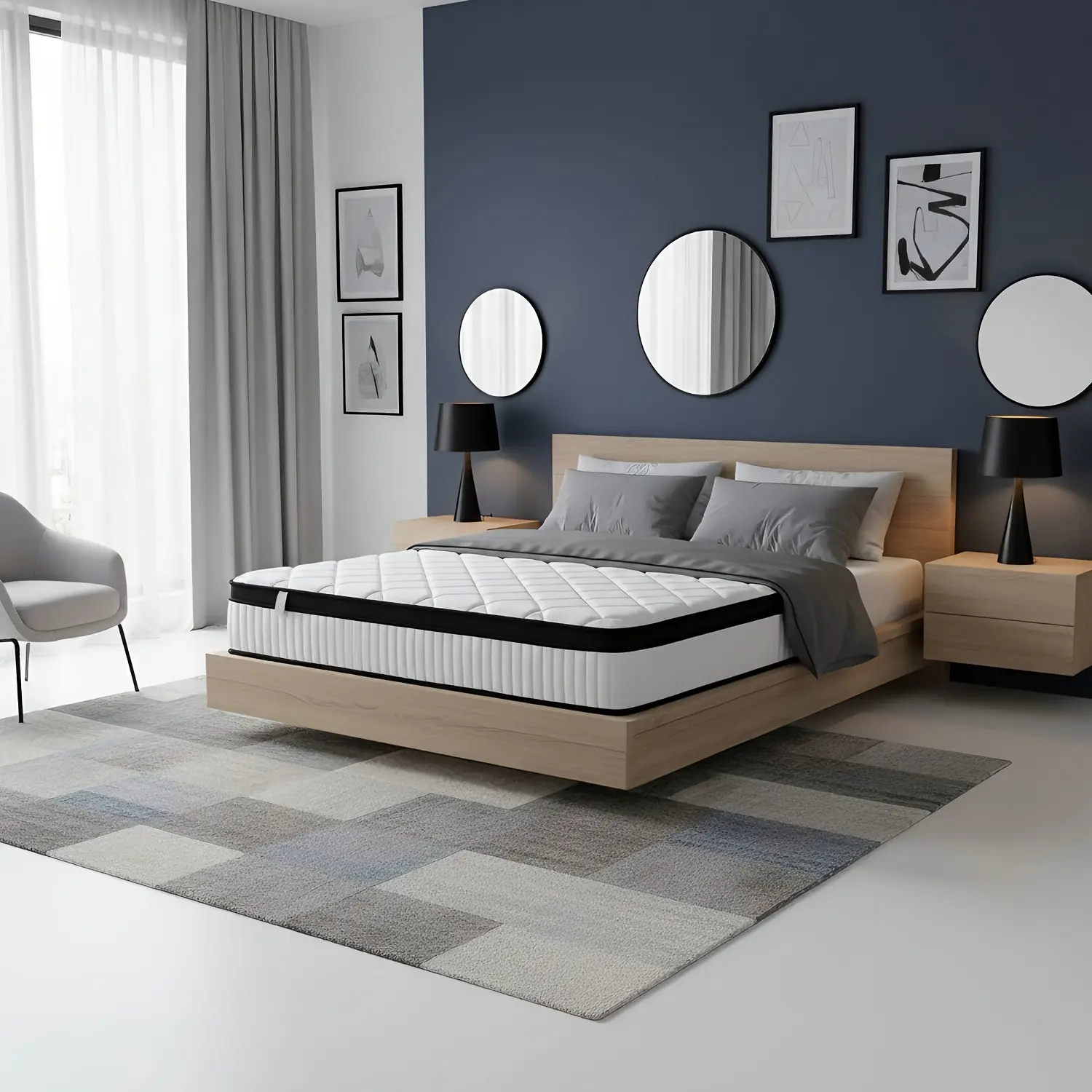 Queen Size 12 in Hybrid Mattress - Odorless Memory Foam, High-Density Springs, Medium Firm, Lumbar Support, Ergonomic, Waterproof, Breathable, Anti-Allergic, Bed Upgrade, Home Use, Tatami Mats Compatible, Boxed Indoor Furniture Gift