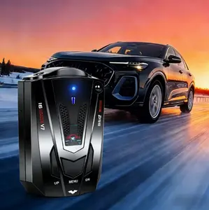 Road Safety Radar Detector 16 Band V7, 360° Omni Laser Detection with Real-Time Voice Prompt, Matte Black Streamlined Design, Adjustable Display Brightness, Full Installation Parts, Widely Compatible with Various Automotive Vehicles