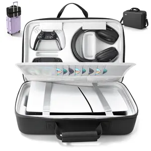 PS5 Hard Shell Carrying Case, Waterproof Dustproof Shockproof Travel Bag, Large Capacity Holds PS5 Console & PS5 Slim with Controllers Headset Game Discs Cables, Portable Lightweight EVA Protective Pouch, Must Have Gift for Gamers