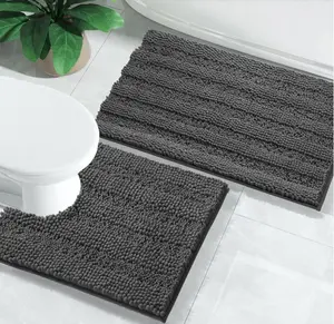 Deluxe snow velvet cotton Dark Grey bathroom Rug Set 2-piece, thickened hot melt rubber bottom bathroom non-slip bath mat, bathroom rug Quick Dryer shower mat (20 "x20" +20 "x32")