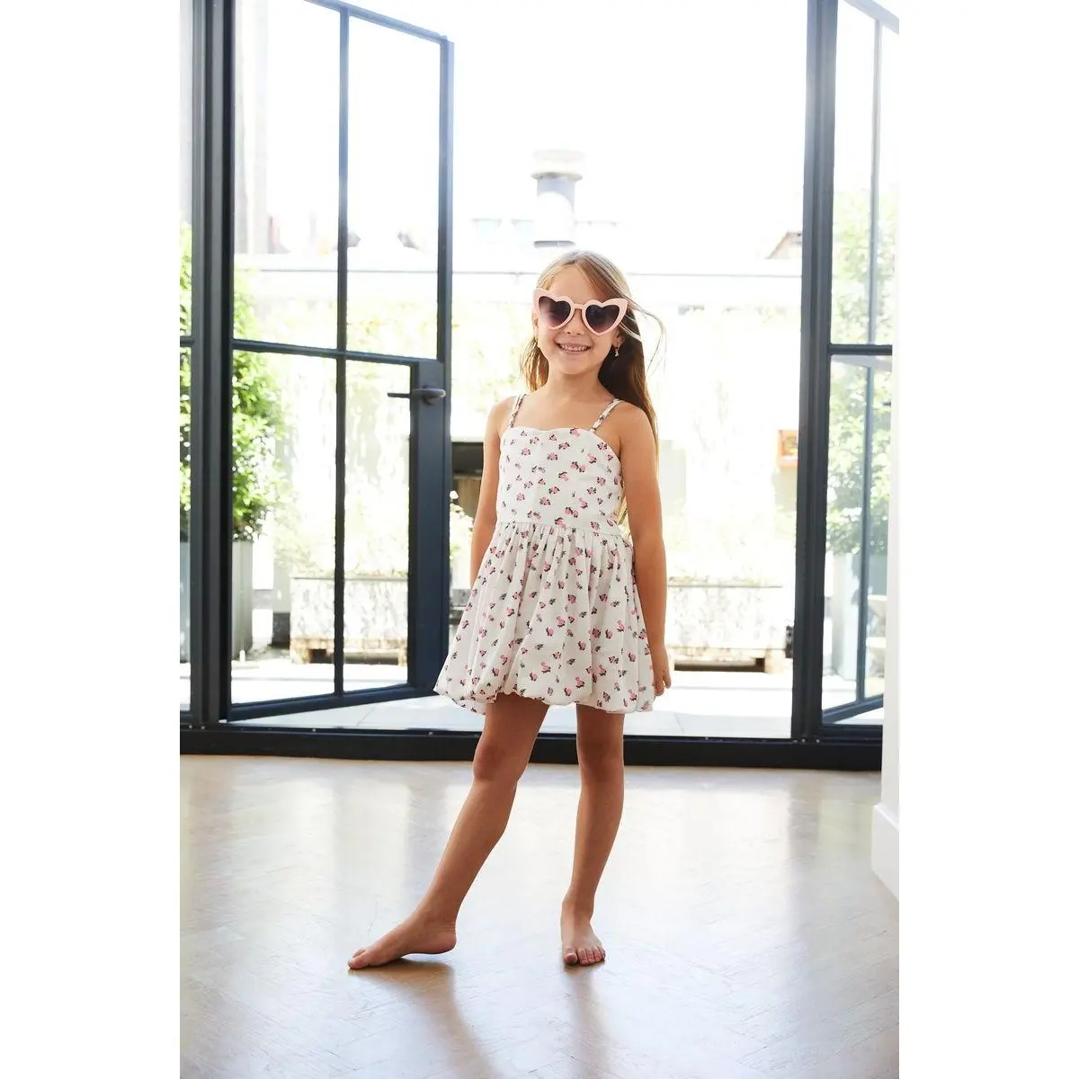 Theme NYC Bailey Pink Rose on White Satin Ballet Dress