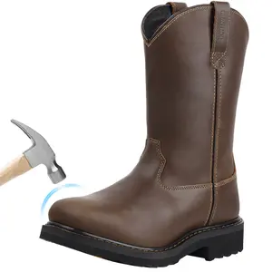 Men's Steel Toe Work Boots - Puncture Proof with EVA Mid-Sole, GoodyearWelt, Full-Grain Leather, Oil & Slip Resistant, Wellington Put On Design - Ideal for Construction, Farming （Size, 7-14)