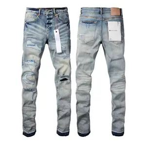 New Fashion jeans man with distressed hole patches Fashion Repair Low Rise Skinny Denim pants 28-40 size Black Casual Fabric Menswear Trouser Streetwear Beige Pocket Plain