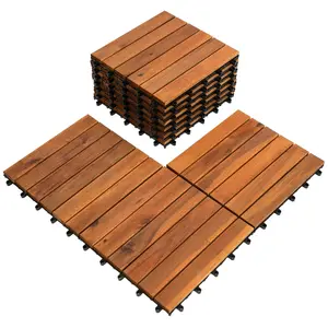 Bliss Outdoors Hardwood 6-Slat Interlocking Wood Deck Tiles, Natural, Set of 10