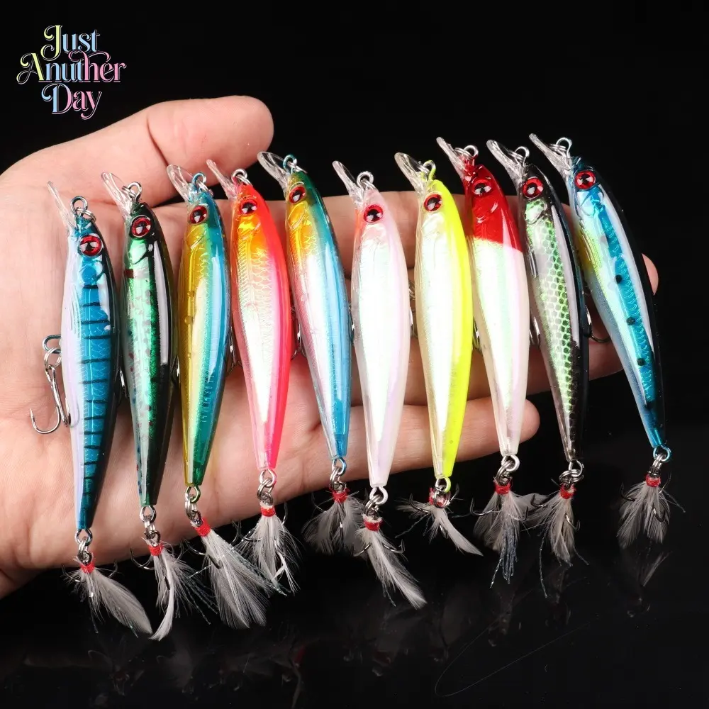 Reflective Laser Minnow Hard Baits - 9cm 7g Bionic Fishing Lures with Feather Hooks, Durable Tackle for Freshwater, Saltwater Fishing