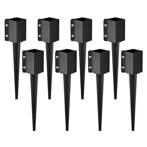 VEVOR Fence Post Anchor Ground Spike,  8 Pack 24 x 4 x 4 Inches Outer Diameter (Inner Diameter 3.5 x3.5 Inches), Metal Black Powder Coated Post Stake Ground, for Mailbox Deck Garden Railing