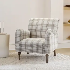 HULALA HOME Sadie Plaid Armchair Modern Accent Upholstered Chair with Solid Wood Legs for Living Room Bedroom Studio Comfy Armchair with High-Density Foam Filling and Tartan Pattern - Lounge