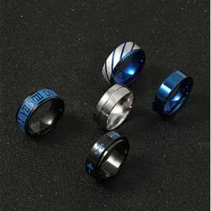 5pcs Men Cross Detail Ring, Stainless Steel Jewelry
