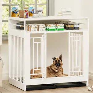 43.3 inch Dog Crate Furniture for Large Dogs,Wooden Dog Crate with Divider,Double Door Dog Kennel with Three Drawers Storages,Heavy Duty Dogs Decorative Pet House for Large Medium Dogs ,White    RR