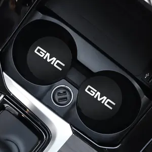 2Pcs Car coaster water anti slip pad silicone waterproof interior accessories car decorations For GMC Terrain Sierra Canyon Yukon Acadia Savana Denali AT4 Granite