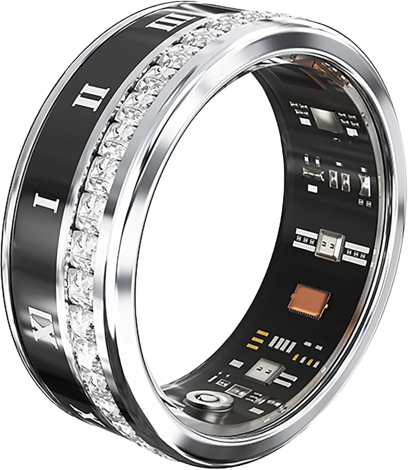 Diamond Fitness Smart Ring, Daily Activity Tracker, Steps & Calories Recorder, Ladies Wearable Smart Ring, Silver