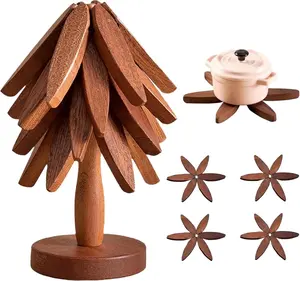 Wooden Trivets for Hot Dishes ,Tree-Shaped Trivet Set with Stand, Heat-Resistant