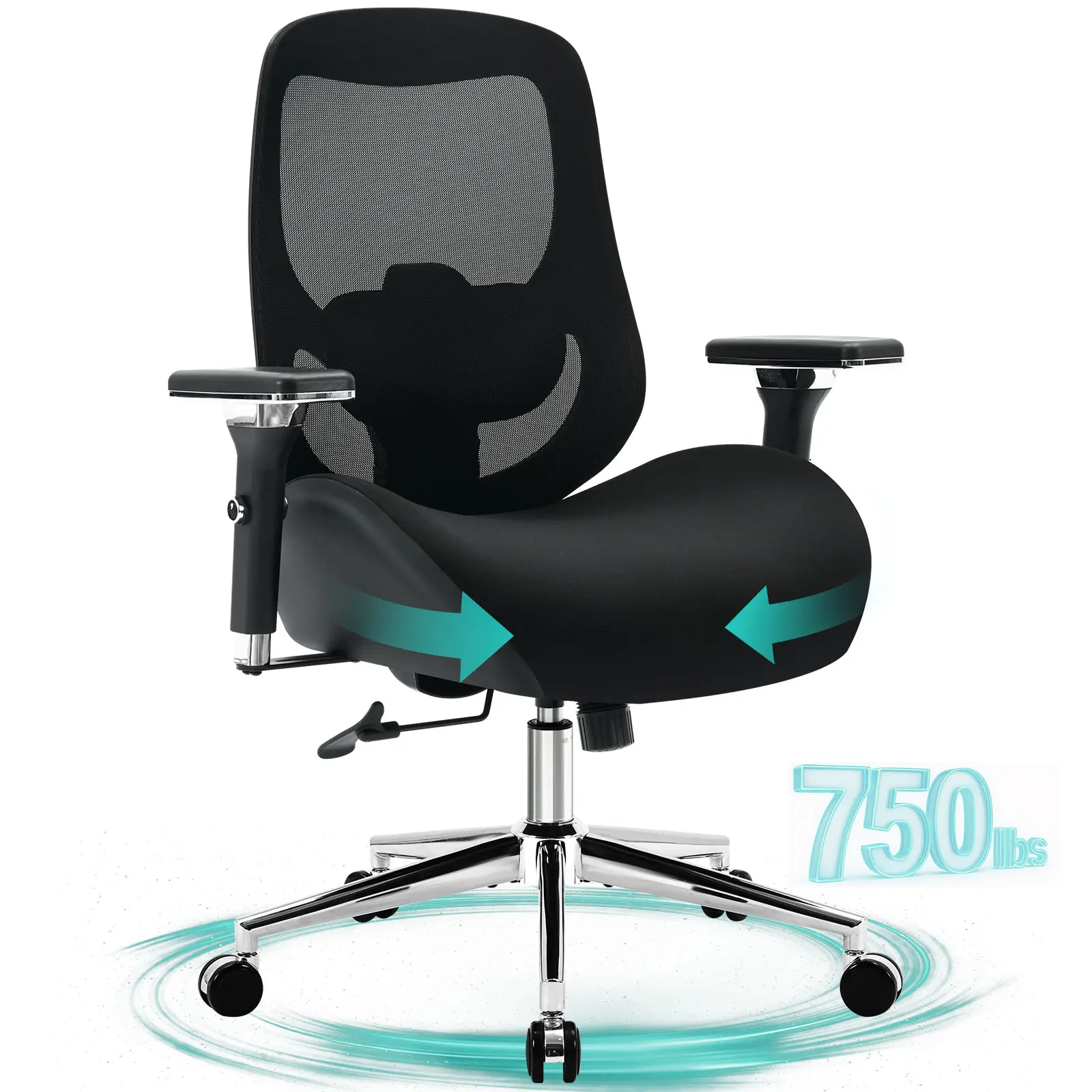 JONPONY Big and Tall Office Chair 500LBS Ergonomic Office Chair with Lumbar Support, 4D Adjustable Armrest Mesh Chair,8 Hours Heavy Duty Design,Black