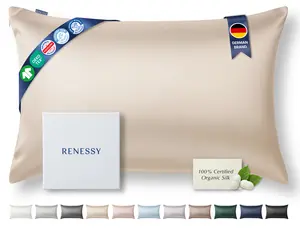 RENESSY Premium Silk Pillowcase 100% Organic Mulberry Silk, 22 Momme, Grade 6A - Oeko-Tex Certified in Germany - Luxury for Hair & Skin, 1 Piece (Queen Size 20x30 Inches, Champagne)
