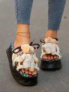 Women's Cute Bear Design Platform Sandals, Fashionable Platform Sandals for Summer, Casual Outdoor Sandals, Casual Comfortable Sandals for Beach Vacation, Footwear, Flatform