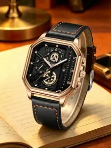 Men's Classic Business Square Dial Analog Quartz Watch, Fashion All-match Pu Leather Strap Wristwatch, Thoughtful Gift for Birthday for Men, with Box, National Day Offers