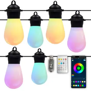 39ft USB S14 Color Changing Light Bulb String APP Control Music Sync Waterproof Shatterproof Energy Efficient LED for Christmas New Year Childrens Day Party Indoor Outdoor Decor Dynamic Multicolor Lighting Creates Festive Atmosphere Home Celebration