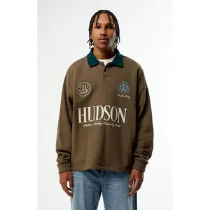 Pacsun Men's Brown Hudson Long Sleeve Rugby Polo Shirt
