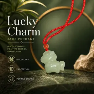 Jade Horse Necklace – Red String Protection & Good Luck Jewelry, Zodiac Year of Horse, Calm Fire Energy, Fengshui Gift | Yuora Jewelry