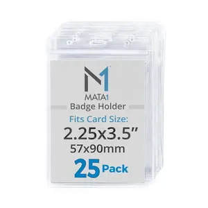 Mata1-USA Vertical ID Name Badge Holder (Clear, 2.25x3.5 Inch, 25 Pack), Plastic Nametag Card Holders with Zipper