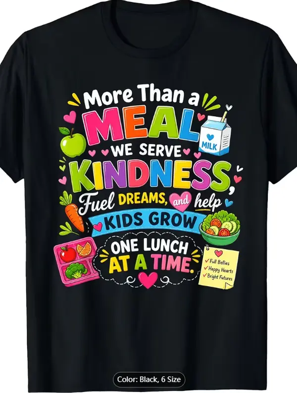 Retro School Cafeteria Crew T-Shirt - More Than a Meal Lunch Lady Graphic Tee, Sizes Suitable for School Staff Uniforms, Cafeteria Worker Apparel, Machine Washable Year-Round