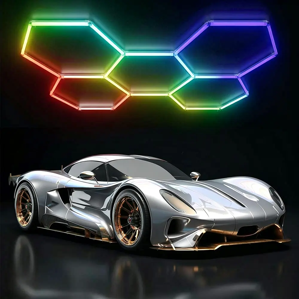 25-Pack DIY RGB Hexagon LED Garage Lights - High-Brightness Metallic Illuminated Modern Novelty Lighting, 358 Modes, Smart App Control, Music Sync, Modular Immersive Lights for Garage, Home Theater, Lighting Novelty Lighting