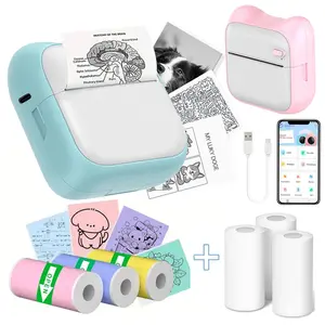 Portable Mini Printer with 6 Rolls Paper, Inkless Thermal Sticker Maker, Thermal Label Printer, Portable Handheld Printer, Compatible with iOS and Android, Ideal for Photos and DIY Projects